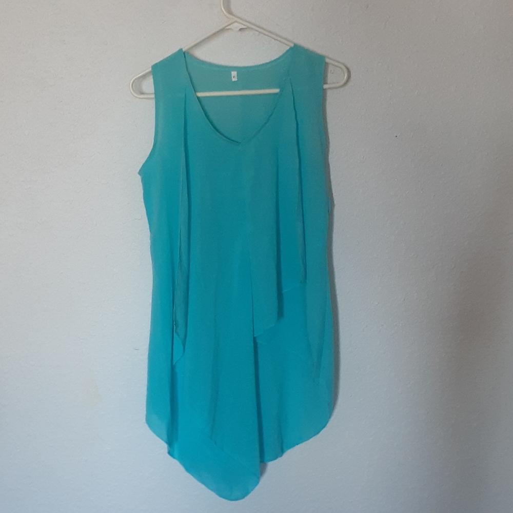 Light blue A symetrical Sleeveless Blouse